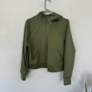 Active Domino Military Green Cropped Full Zip Jacket Size Small w/ Hood Hoodie